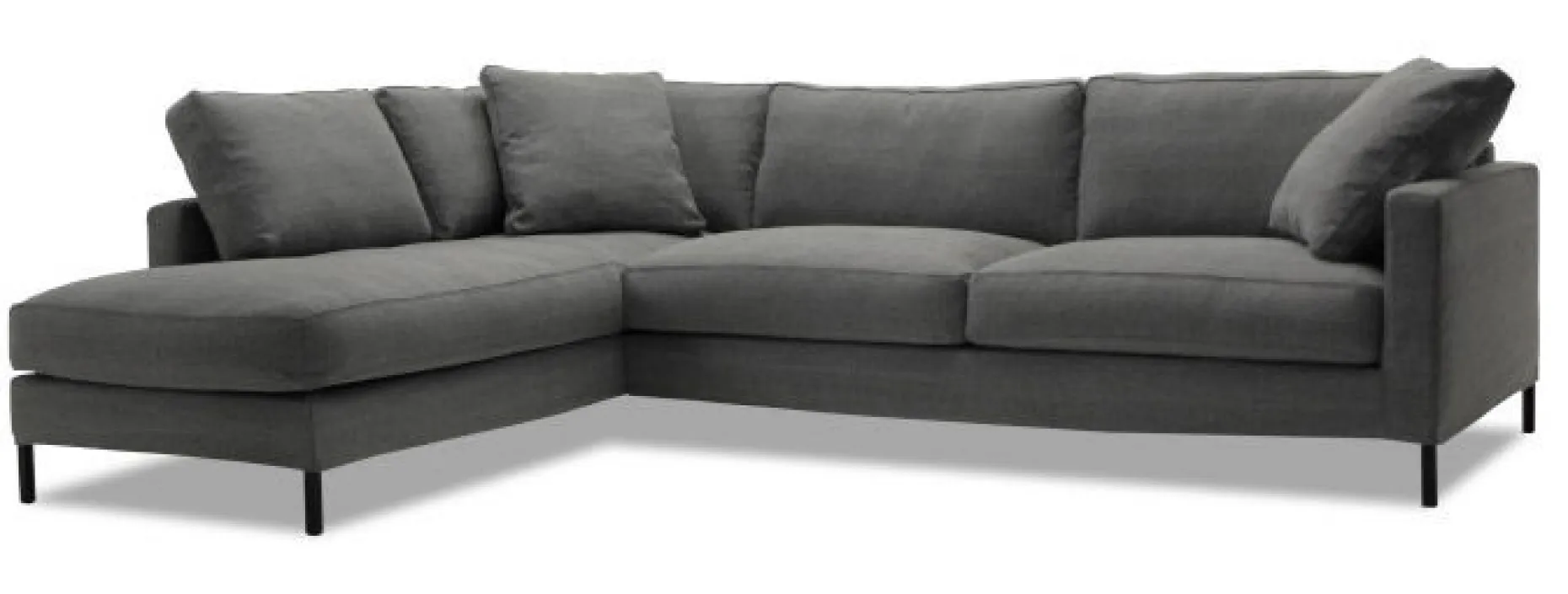 MESSINA Soffa 277cm med avslutsdivan vänster tyg Kiss 66 graphite, svarta ben