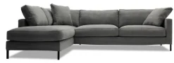 MESSINA Soffa 277cm med avslutsdivan vänster tyg Kiss 66 graphite, svarta ben