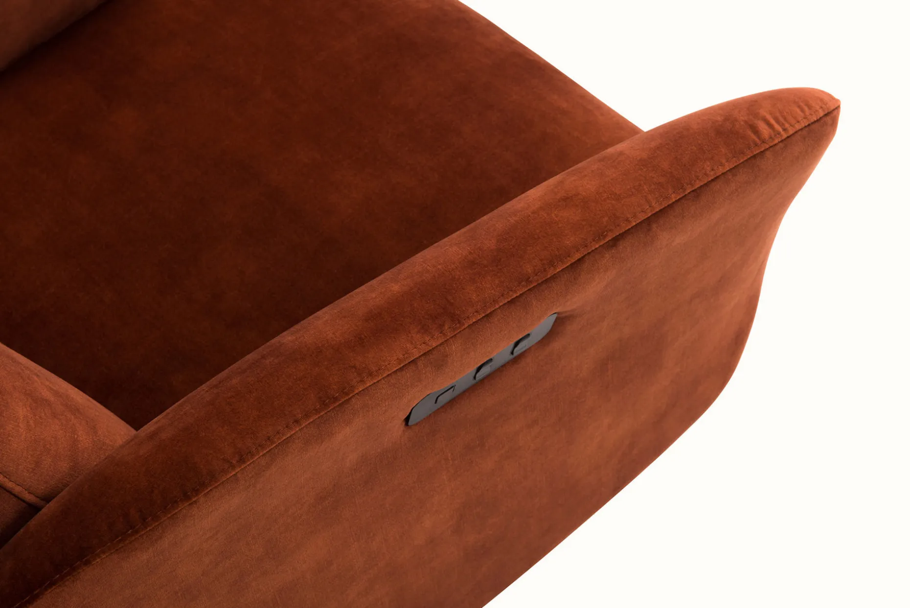 MIAMI Reclinerfåtölj m inbyggd pall elman. tyg Adore 3156 copper, fot D2 svart