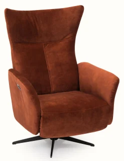 MIAMI Reclinerfåtölj m inbyggd pall elman. tyg Adore 3156 copper, fot D2 svart