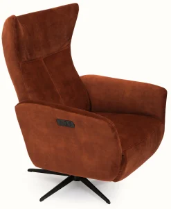 MIAMI Reclinerfåtölj m inbyggd pall elman. tyg Adore 3156 copper, fot D2 svart