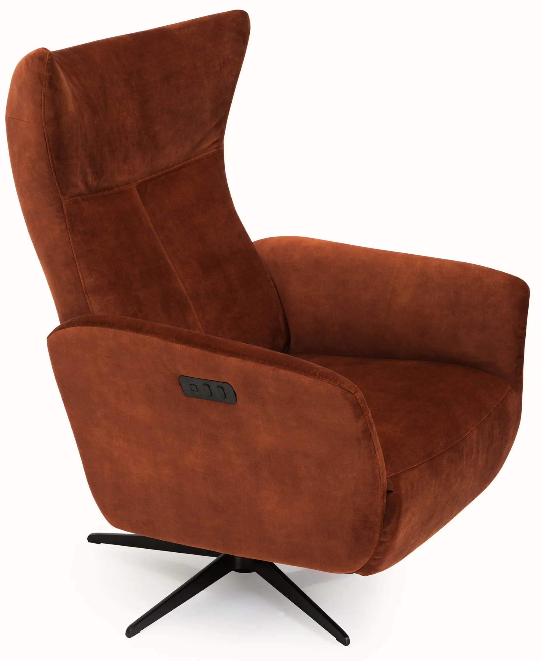 MIAMI Reclinerfåtölj m inbyggd pall elman. tyg Adore 3156 copper, fot D2 svart