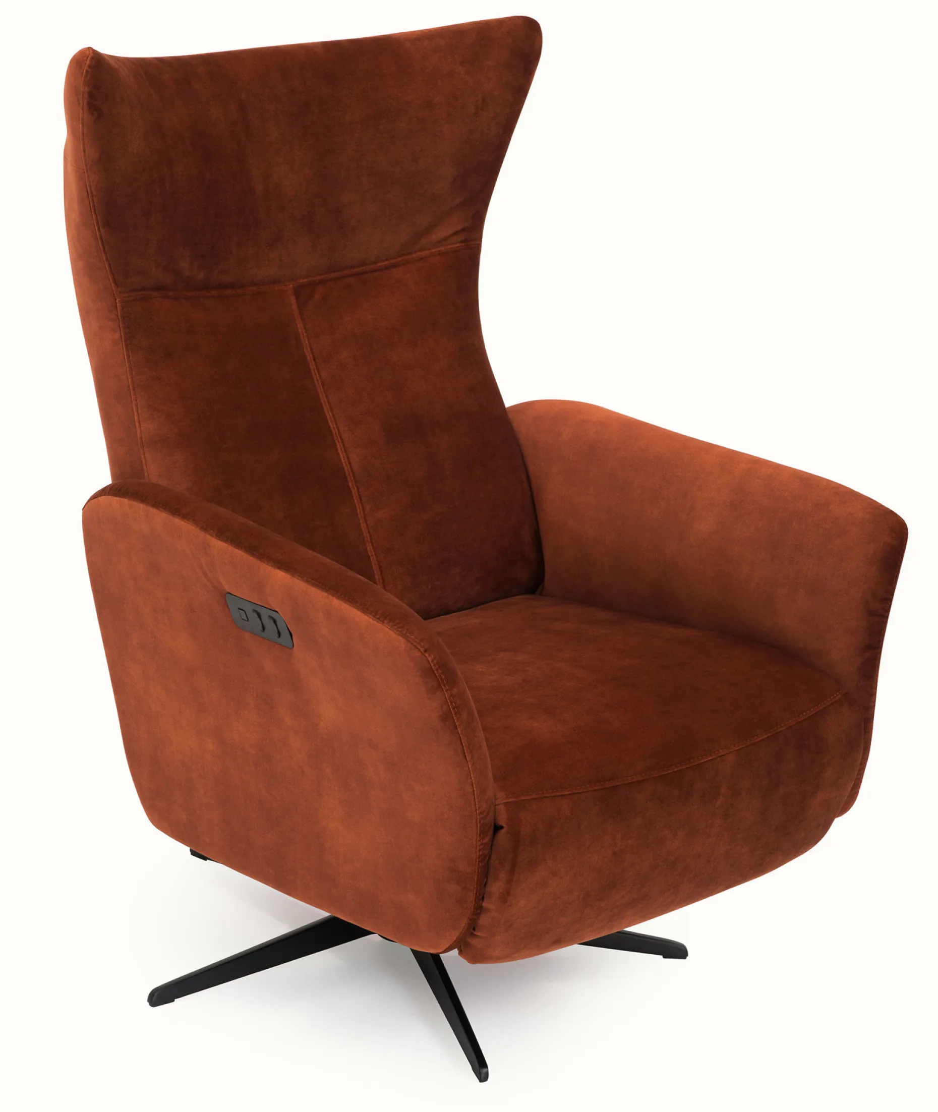 MIAMI Reclinerfåtölj m inbyggd pall elman. tyg Adore 3156 copper, fot D2 svart