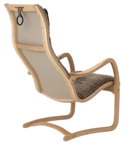 MUSSE Fåtölj svikt inkl pall fårskinn Sahara/linneväv natur/Vintage brown/oljad ek PAKETPRIS *NY*