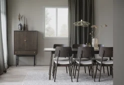 NAGANO Stol brunlackad massiv ek plywood ekfanér tyg beige