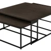 NARANO Soffbord 3-dels rekt mörkbrun ekfaner/svartlackad metall 90x90 H42 + 2 st 85x44 H37