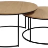NARANO Soffbord 2-dels runt vitpigm.lackad ekfaner/svartlackad metall Ø85 H45/Ø70 H36