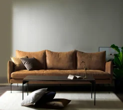 NEW YORK 3-sits 232 cm läder Kenia Cognac ben nr 2 svart metall
