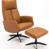 OAKLEY Snurrfåtölj & fotpall läder Semi/spalt 376 light cognac fot Space svart