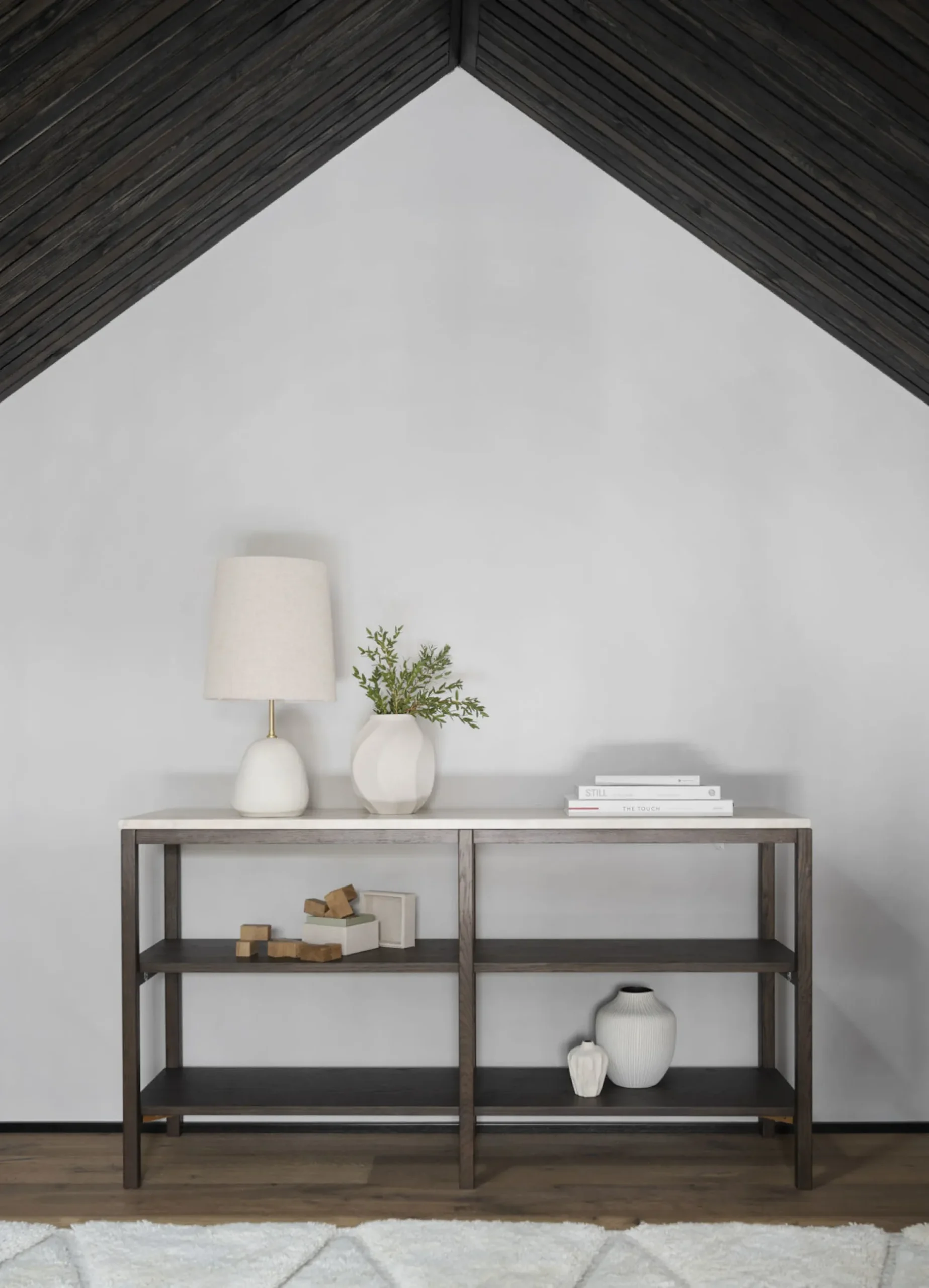 ORWEL Avlastningsbord 140xH75 beige travertin/brun ek