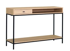 REGGIANO Konsollbord, vitpigmenterad ekfaner, svarta metallben, låda och hylla, wl100