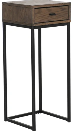 REGGIANO Sängbord H75, brunlackad ekfanér, svarta metallben, låda lackad ekfanér, wl100