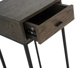REGGIANO Sängbord H75, brunlackad ekfanér, svarta metallben, låda lackad ekfanér, wl100