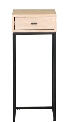 REGGIANO Sängbord H75, vitpigmenterad ek, svarta metallben, låda, lackad ekfaner, wl100
