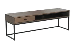 REGGIANO TV-bänk 120 cm, brunlackad ekfanér, svarta metallben, låda & hylla