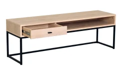 REGGIANO TV-bänk 120cm, vitpigmenterad ek, svarta metallben, låda och hylla, lackad ekfaner, wl100, max 40 kg