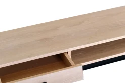 REGGIANO TV-bänk 120cm, vitpigmenterad ek, svarta metallben, låda och hylla, lackad ekfaner, wl100, max 40 kg