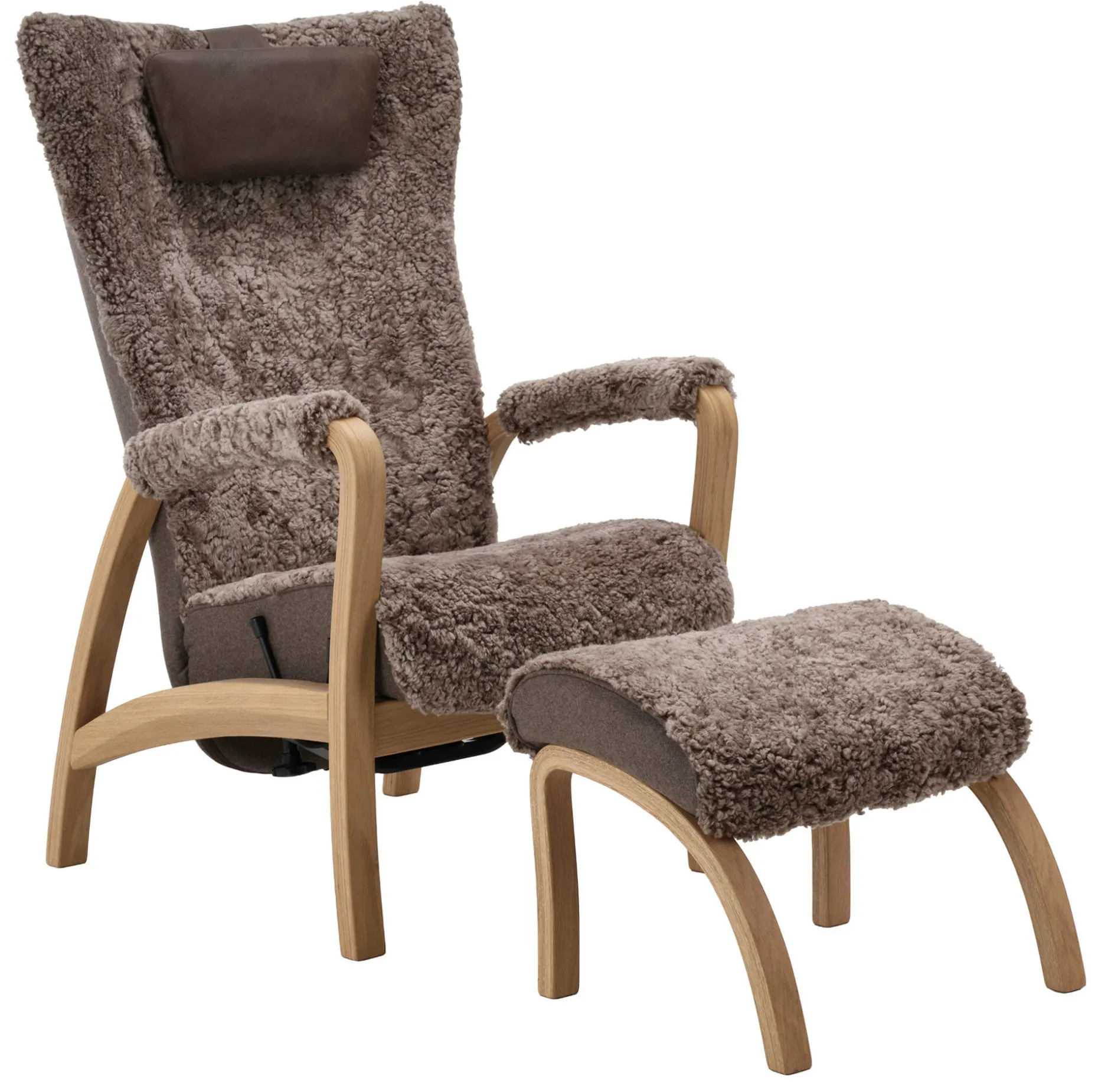 RELAX Fåtölj fast inkl pall fårskinn Sahara/Facet 36 shitake/Vintage Brown/oljad ek PAKETPRIS *NY*