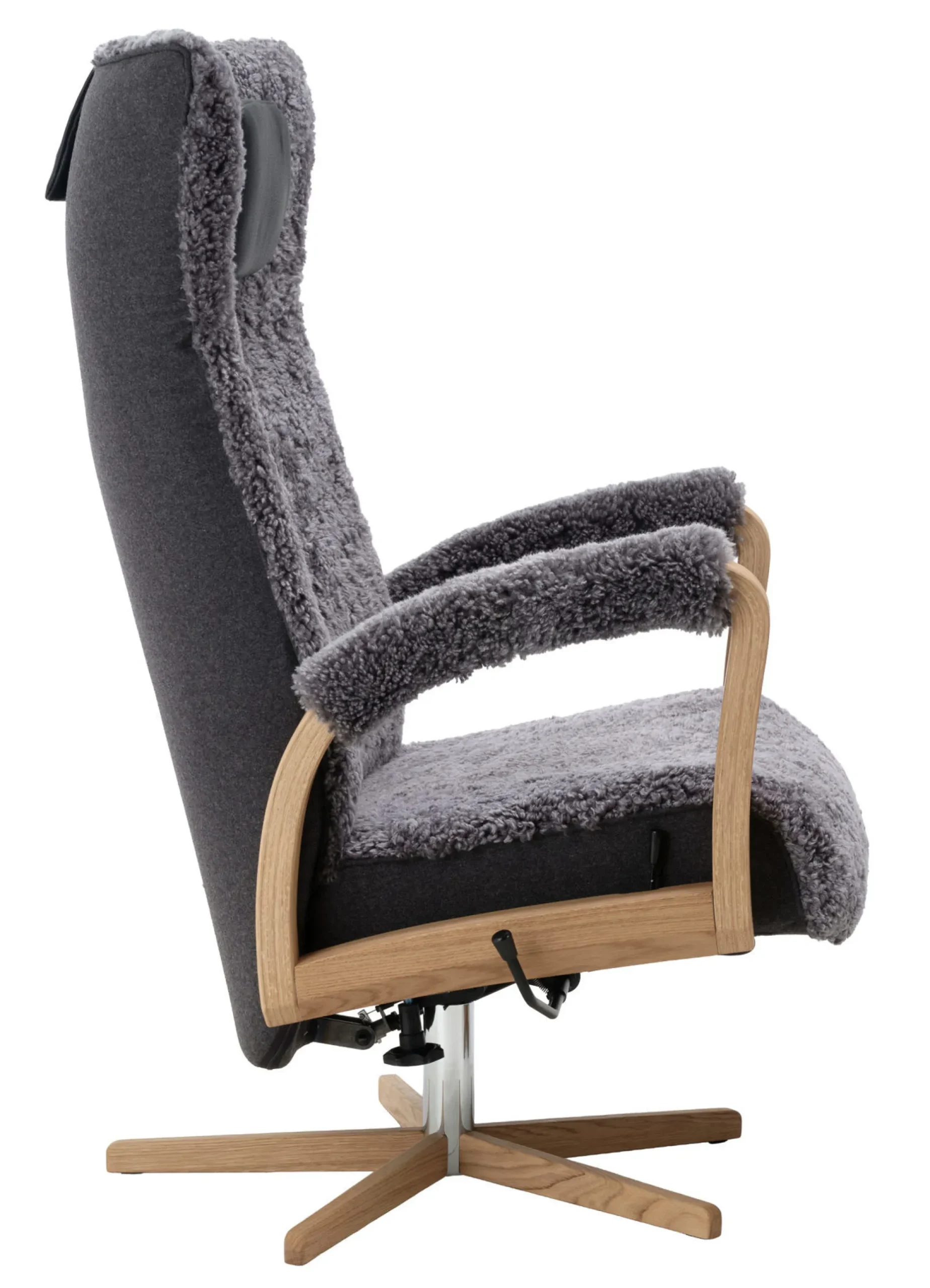 RELAX Snurrfåtölj inkl pall fårskinn Scand.Grey/Facet 4 mörkgrå/Grand svart/oljad ek/krom PAKETPRIS *NY*