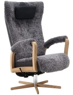 RELAX Snurrfåtölj inkl pall fårskinn Scand.Grey/Facet 4 mörkgrå/Grand svart/oljad ek/krom PAKETPRIS *NY*