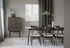 RODHAM Stol lackad massiv brun ek tyg beige