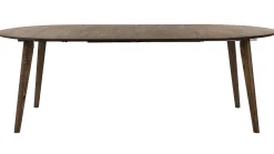 SAGAMORE Matbord Ø110 brunlackad ek, inkl 2x40 cm iläggsskivor, massiva ekben/ekfaner