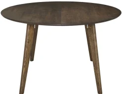 SAGAMORE Matbord Ø130 brunlackad ek, inkl 2x50 cm iläggsskivor, massiva ekben/ekfaner