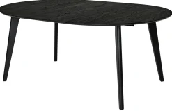 SAGAMORE Matbord Ø130 svartlackad ekfaner, inkl 2x50 cm iläggsskivor, helträ bokben