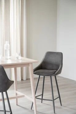 SIERRA Barstol mörkgrå microfiber/svarta metallben