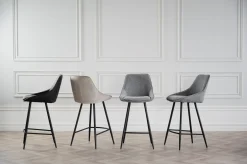 SIERRA Barstol mörkgrå microfiber/svarta metallben