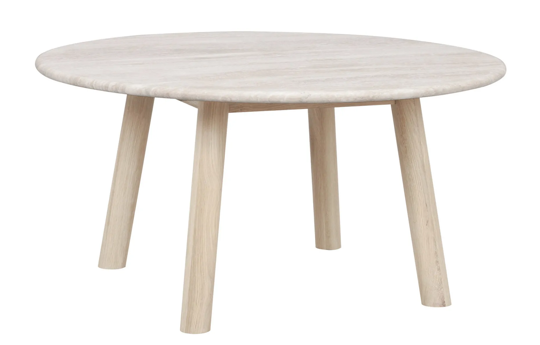 TARANSAY Soffbord Ø90 beige travertin/vitpigmenterad ek