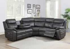 TELLY Hörnsoffa med 2 elrecliners & 1 dropdownbord tyg grå