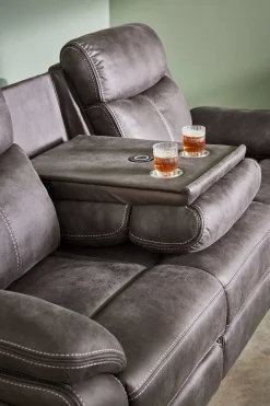 TELLY 3-sits soffa med 2 elrecliners & dropdownbord tyg brun