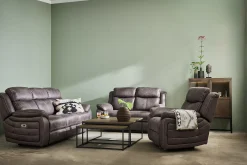 TELLY 3-sits soffa med 2 elrecliners & dropdownbord tyg brun
