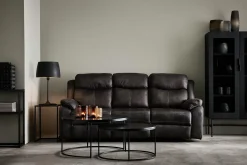 TELLY 3-sits soffa med 2 elrecliners & dropdownbord tyg brun