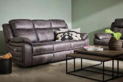 TELLY 3-sits soffa med 2 elrecliners & dropdownbord tyg brun