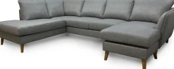 TRENTON Hörnsoffa A3D m divan + öppet avsl vä tyg Rocco grå 281/ek ben