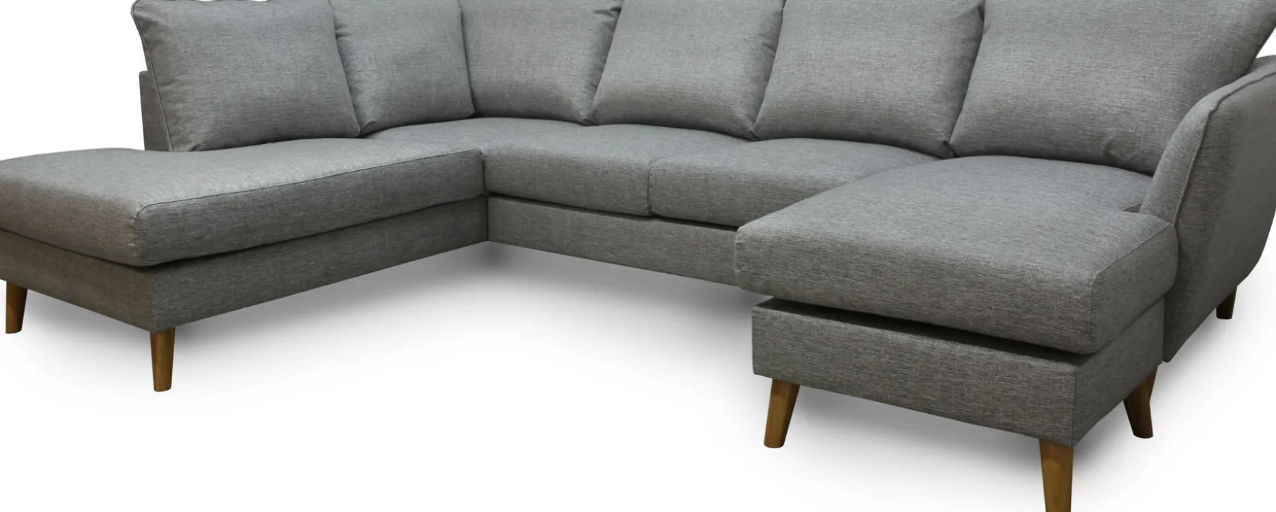 TRENTON Hörnsoffa A3D m divan + öppet avsl vä tyg Rocco grå 281/ek ben