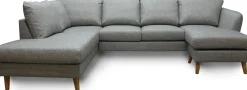 TRENTON Hörnsoffa A3D m divan + öppet avsl vä tyg Rocco grå 281/ek ben