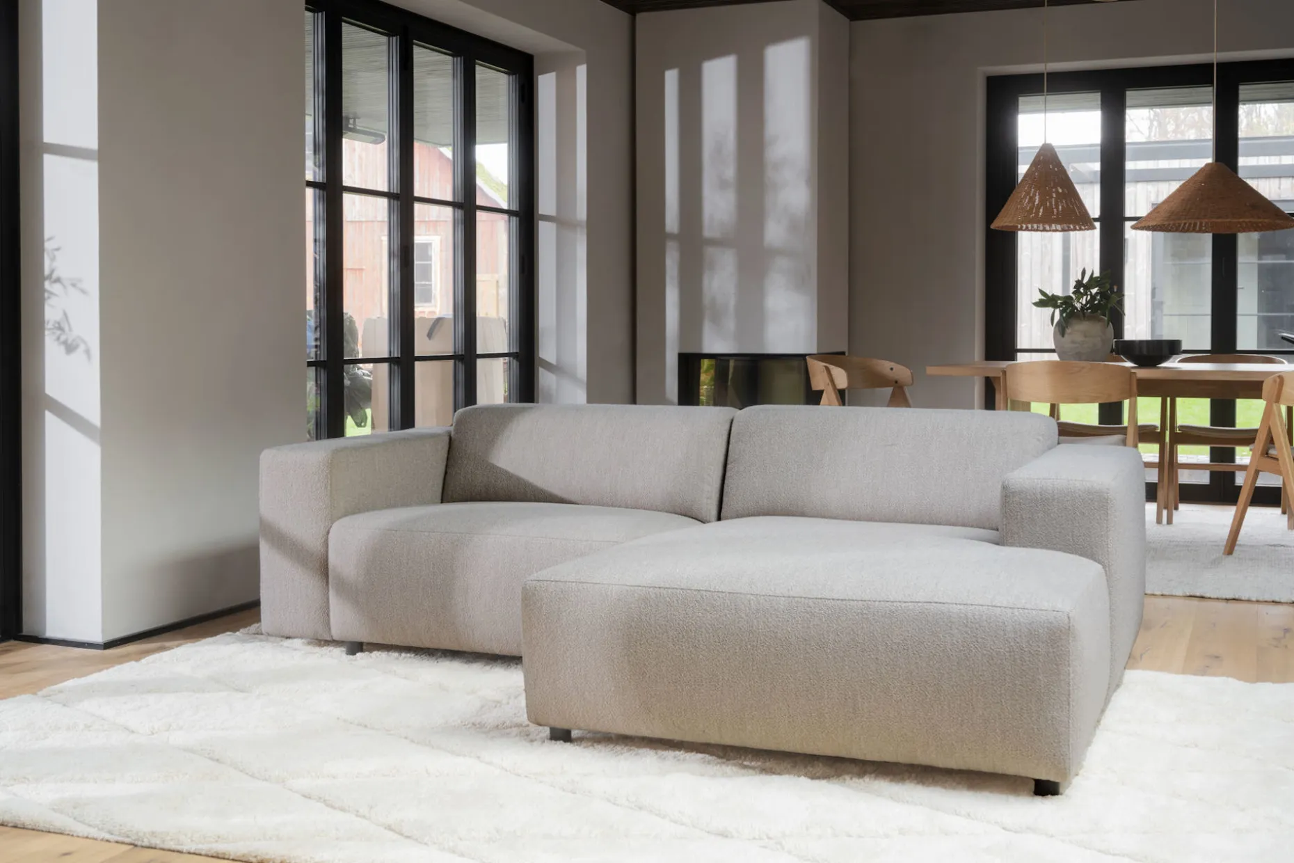 WILLARD 3-sits soffa med schäslong H ljusbeige tyg (k4)